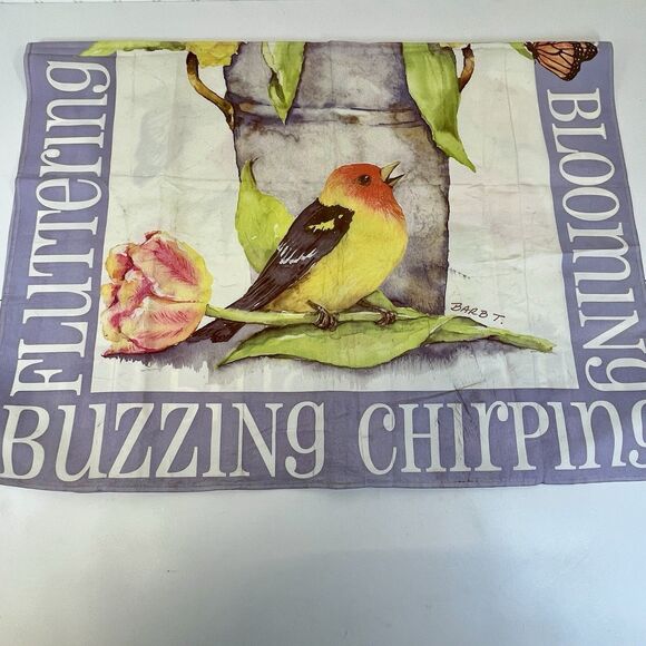 Spring Bloom Garden‎ Pole Flag. Nylon 29x42.  DOUBLE SIDED Tulips, Birds, Bees, - Picture 11 of 14